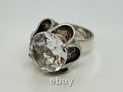 Beicher Heilesen BeH Denmark Vintage Sterling Silver Rock Crystal Modernist Ring