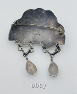 Bernhard Hertz Denmark Vintage. 828 Sterling Silver & Amber Modernist Dangle Pin