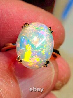 Certified 14k Solid Yellow Gold Natural Ethiopian Opal Gold Ring Solitaire Ring