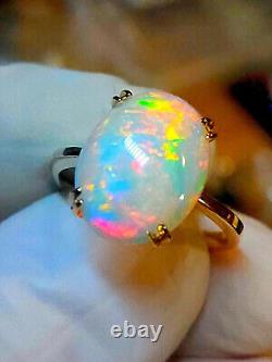 Certified 14k Solid Yellow Gold Natural Ethiopian Opal Gold Ring Solitaire Ring