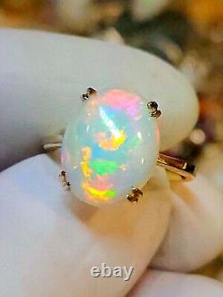 Certified 14k Solid Yellow Gold Natural Ethiopian Opal Gold Ring Solitaire Ring