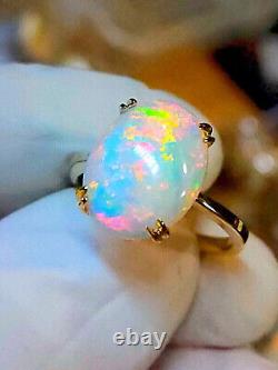 Certified 14k Solid Yellow Gold Natural Ethiopian Opal Gold Ring Solitaire Ring