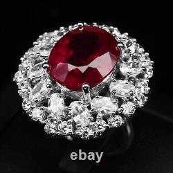 Classically Blood Red Ruby 13.70Ct 925 Sterling Silver Handmade Rings Size 7.75