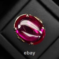 Classically Pinkish Red Ruby Cabochon 33Ct 925 Sterling Silver Handmade Rings