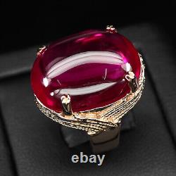 Classically Pinkish Red Ruby Cabochon 33Ct 925 Sterling Silver Handmade Rings