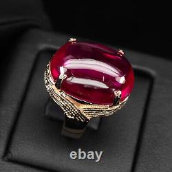 Classically Pinkish Red Ruby Cabochon 33Ct 925 Sterling Silver Handmade Rings