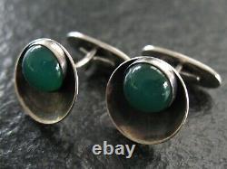 Cufflinks Silver 925 N E From Denmark Vintage Design With Green Agate