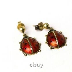 Cute Vintage David Andersen Sterling Silver & Enamel Ladybug Earrings