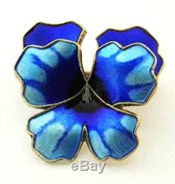 DAVID-ANDERSEN 3-D Sterling +Blue Enamel Pansy Pin/ BroochNorwayLayered Flower