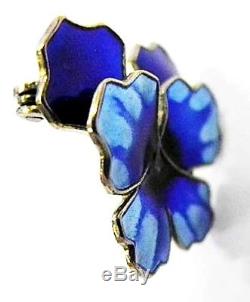 DAVID-ANDERSEN 3-D Sterling +Blue Enamel Pansy Pin/ BroochNorwayLayered Flower
