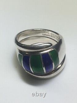 DAVID ANDERSEN Norway Sterling Silver Blue and Green Enamel Bypass Ring (Size 8)