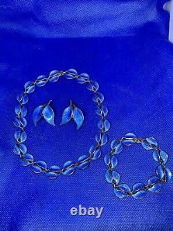 DAVID ANDERSEN Norway Vtg. STERLING Blue Enamel NECKLACE BRACELET EARRINGS Set