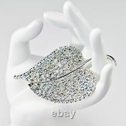 DODDS Original Vintage Signed Crystal Cut Rhinestone Leaf Estate Brooch Pendant