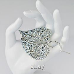 DODDS Original Vintage Signed Crystal Cut Rhinestone Leaf Estate Brooch Pendant