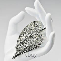 DODDS Original Vintage Signed Crystal Cut Rhinestone Leaf Estate Brooch Pendant