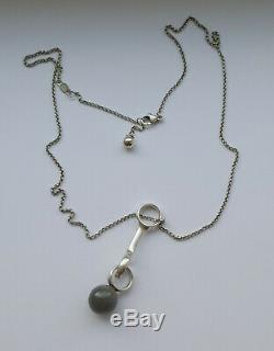 Danish 2010 Georg Jensen Silver 925s Sphere Necklace # 473B w Grey Moonstone