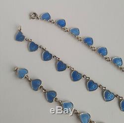 Danish 50's Volmer Bahner Sterling Blue Enamel HEARTS Necklace & Bracelet