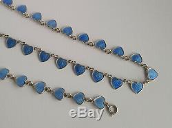 Danish 50's Volmer Bahner Sterling Blue Enamel HEARTS Necklace & Bracelet
