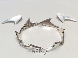Danish Designer Bent K Knudsen Sterling Silver Modernist Bracelet Earring Set