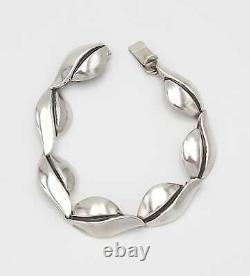 Danish Designer SC Fogh Modernist Leaves Sterling Panel Links Bracelet 1950s