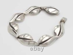 Danish Designer SC Fogh Modernist Leaves Sterling Panel Links Bracelet 1950s