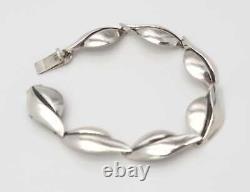 Danish Designer SC Fogh Modernist Leaves Sterling Panel Links Bracelet 1950s