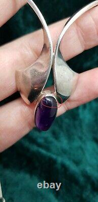 Danish Vintage Silver Necklace With Amethyst N. E. From 1960