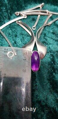 Danish Vintage Silver Necklace With Amethyst N. E. From 1960
