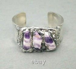 Dansk Smykkekunst Bracelet Denmark Amethyst Silver Brutalist Scandinavian Vtg