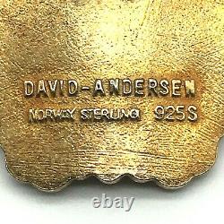 David Andersen Norway 925S Guilloche Three Shade Enamel 1950's Butterfly Pendant