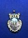 David Andersen Norway 925 Sterling Silver Blue Green Enamel Owl Brooch Pendant