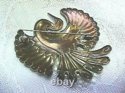 David Andersen, Norway, Signed, Olive Green & Gold Peacock Pin STERLING Perfect
