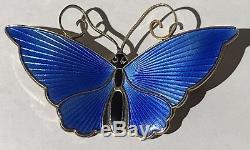 David Andersen Norway Vintage Sterling Blue Enamel Butterfly Pin Brooch In Box