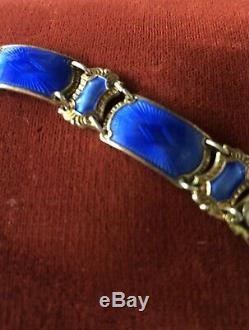 David Andersen Norway Vintage Sterling Silver Blue Enamel Bracelet