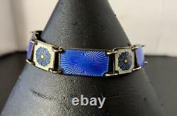 David Andersen Norway Vintage Sterling Silver Blue Enamel Guilloche Bracelet