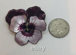 David Andersen Norway Vintage Sterling Silver Purple Enamel Pansy Flower Pin