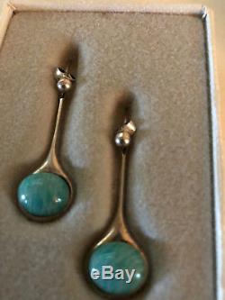 David Andersen Sterling Silver Amazonite earrings Norway Norwegian Original box