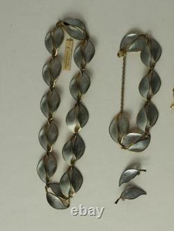 David Andersen Sterling Silver Enamel Leaf Necklace Bracelet Earrings Norway VTG