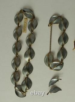 David Andersen Sterling Silver Enamel Leaf Necklace Bracelet Earrings Norway VTG