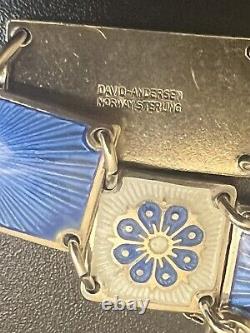 David Andersen Sterling Silver Guilloche Blue Enamel Necklace and Bracelet