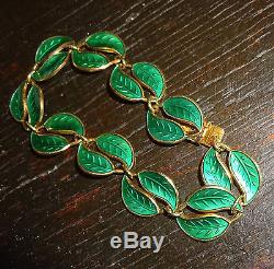 David Andersen Sterling Silver Modernist Green Enamel Leaf Bracelet