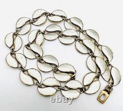 David Andersen Sterling Silver Necklace Double Leaf White Enamel Vintage Jewelry