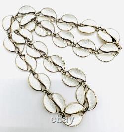 David Andersen Sterling Silver Necklace Double Leaf White Enamel Vintage Jewelry