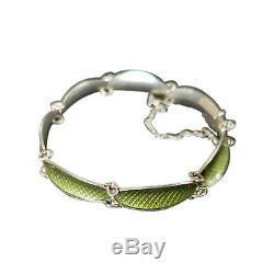 David Andersen Vintage Sterling Silver Bracelet in Green Guilloche Enamel