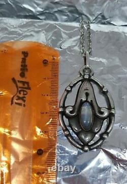 Denmark Art Nouveau Grann&Laglye silver pendant with moonstone