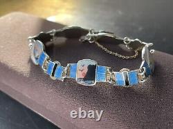 ENAMEL NORWAY Oslo STERLING BRACELET w SCENIC NORGE VIKING SHIP BEAR MOOSE VTG