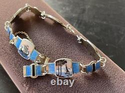 ENAMEL NORWAY Oslo STERLING BRACELET w SCENIC NORGE VIKING SHIP BEAR MOOSE VTG