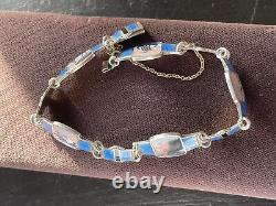 ENAMEL NORWAY Oslo STERLING BRACELET w SCENIC NORGE VIKING SHIP BEAR MOOSE VTG