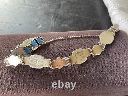 ENAMEL NORWAY Oslo STERLING BRACELET w SCENIC NORGE VIKING SHIP BEAR MOOSE VTG