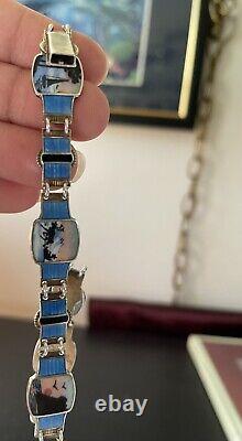 ENAMEL NORWAY Oslo STERLING BRACELET w SCENIC NORGE VIKING SHIP BEAR MOOSE VTG